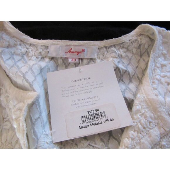 NWT, Amaya Melanie Embroidered Tunic Top Size M Cream Silk 3/4 Sleeves - Picture 8 of 8